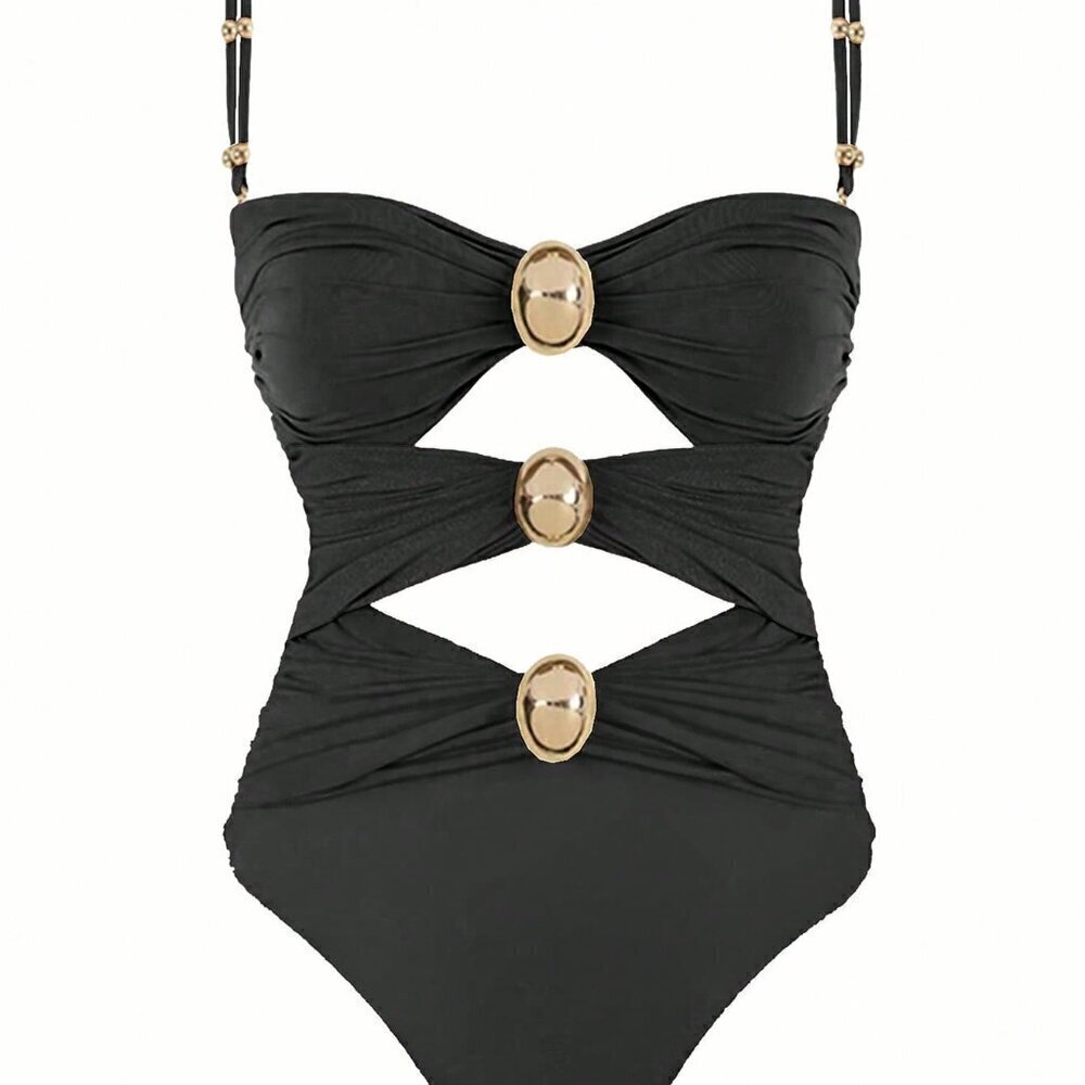 Black Sexy Women's Colorblock Hollow Out One Piece Swimsuit